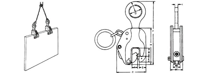 EAGLE鷹牌E型豎吊鋼板鉗結構尺寸圖