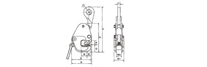鷹牌G型橫吊鋼板起重鉗結構尺寸圖