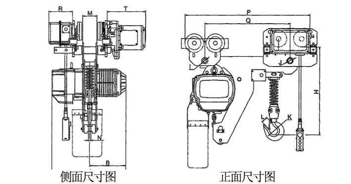 0.5噸超低環(huán)鏈電動(dòng)葫蘆結構尺寸圖