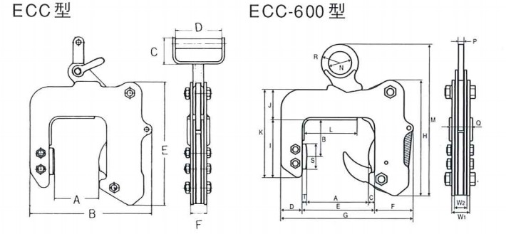 ECC型混凝土制品夾鉗結構尺寸圖