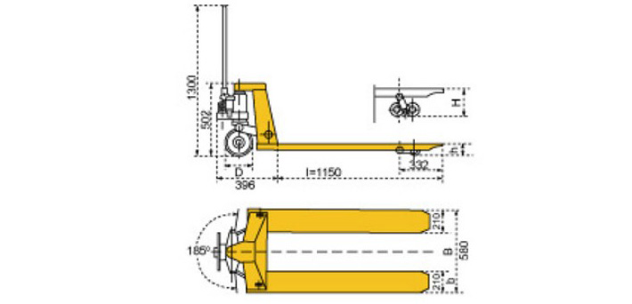 重載型手動(dòng)液壓搬運車(chē)尺寸參數圖片