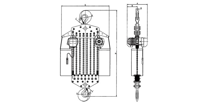 20噸環(huán)鏈電動(dòng)葫蘆結構尺寸圖片