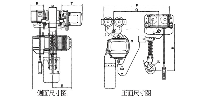 2噸低凈空環(huán)鏈電動(dòng)葫蘆結構尺寸圖片