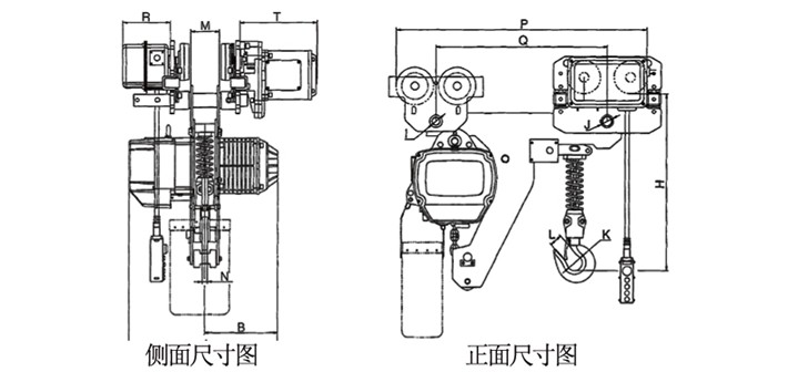 3噸超低環(huán)鏈電動(dòng)葫蘆結構尺寸圖片