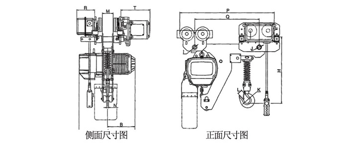 5T超低環(huán)鏈電動(dòng)葫蘆結構尺寸圖片