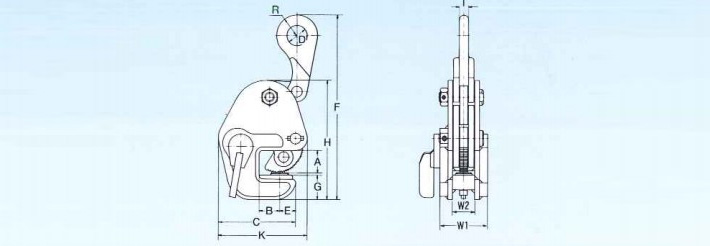 鷹牌GL型橫向起吊用夾鉗結構尺寸圖片
